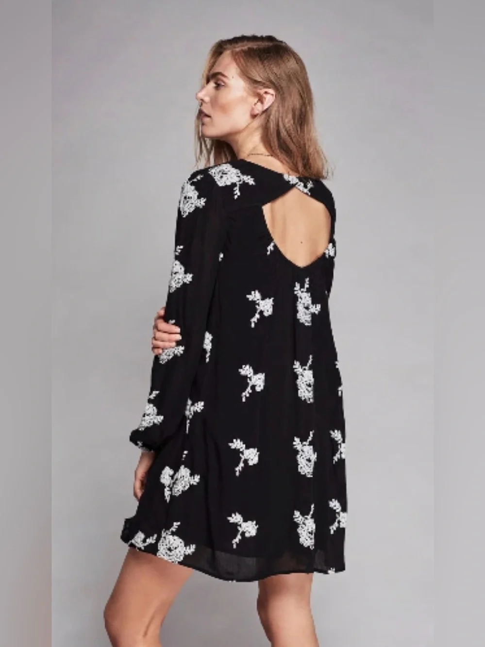 Free People Embroidered Austin Mini Dress black/white